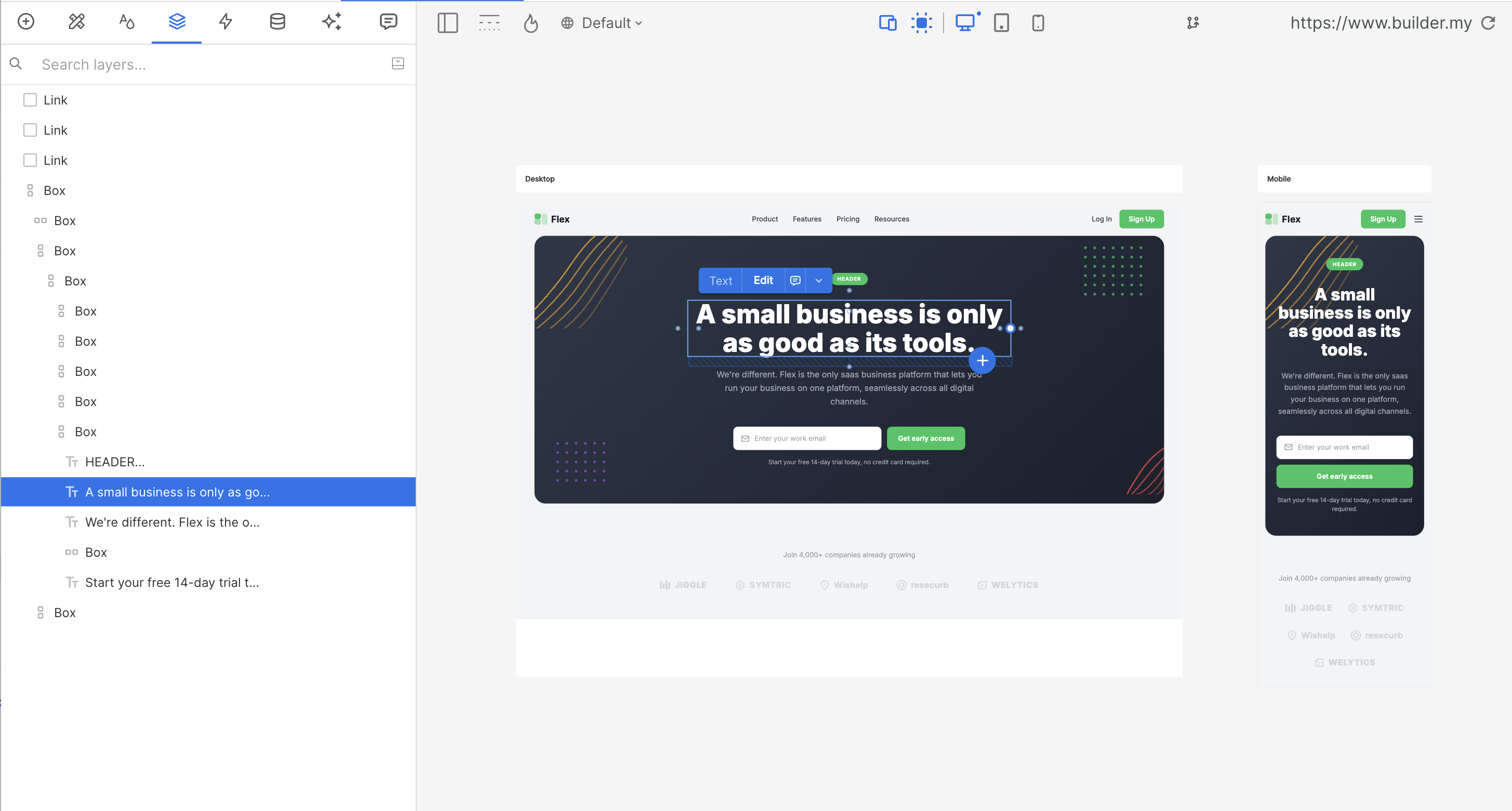 Responsive output shown side by side at desktop and mobile sizes